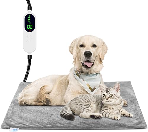 Cama térmica para gatos de interior, almohadilla térmica eléctrica para mascotas para perros y gatos con temporizador, 12 niveles de temperatura,