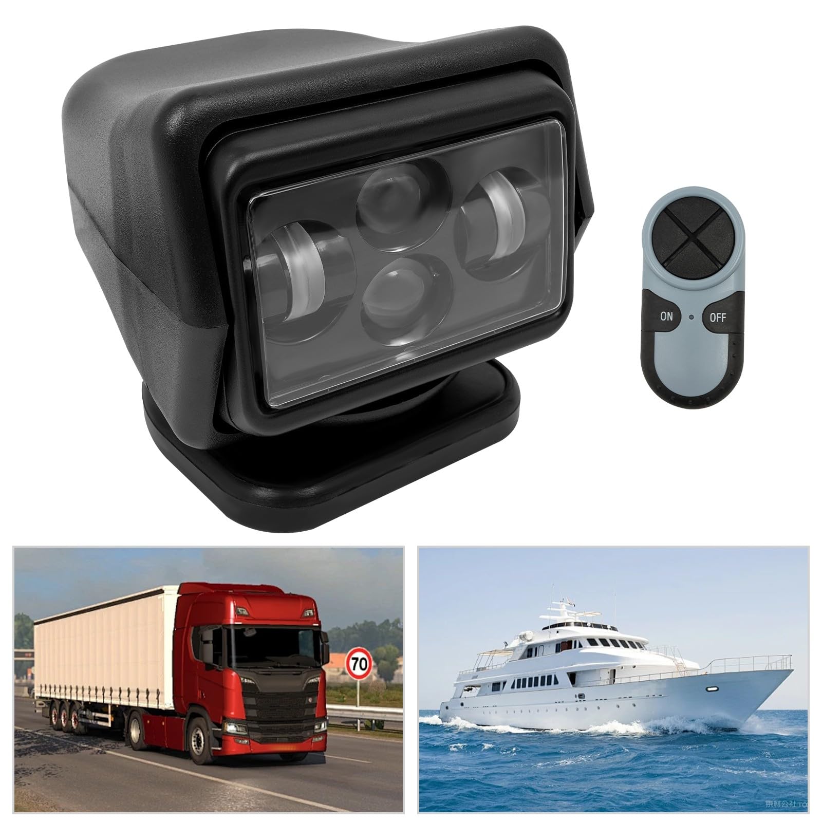 Suchscheinwerfer Boot Arbeitsscheinwerfer LED Scheinwerfer Fernbedienung Zusatzscheinwerfer 12V Für Offroad Fahrzeuge Camping Marine Mit 60 Watt Leistung 8000 Lumen 600 Meter Reichweite (Schwarz)