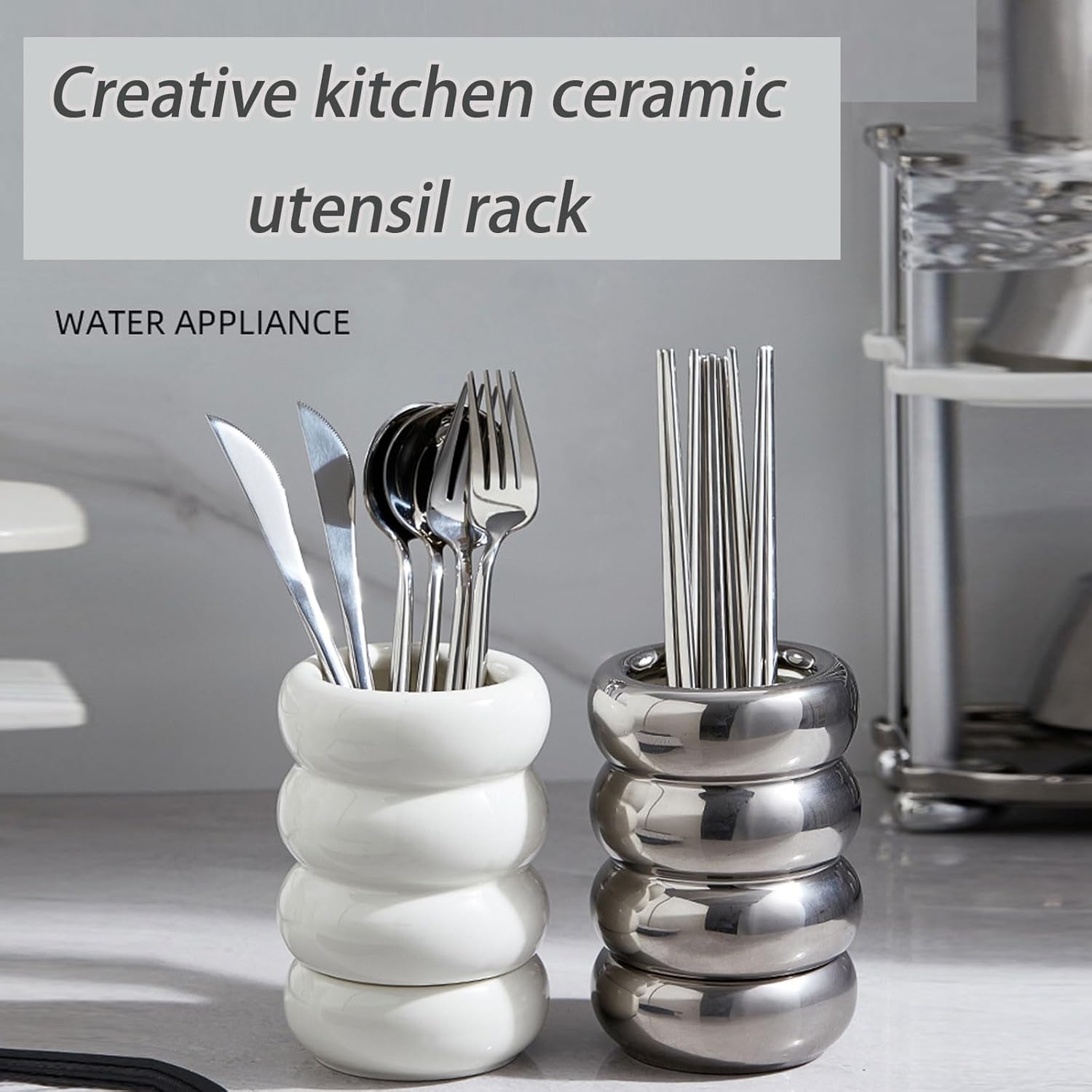 Dxcaicc Utensil Holder,Large Ceramic Stable Utensil Caddy,Creative countertop Ceramic Kitchen Utensil Rack,Ceramic Kitchen Utensil Holder for Countertop,Cooking Utensils Holder for Kitchen,Silver
