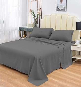 LinenEra 100% Pure Cotton Bed Sheets,800 Thread Count 4 Pc Cal-King Size Grey Sheet, Long Staple Combed Cotton Fits Mattress Upto 14 Deep Pocket.