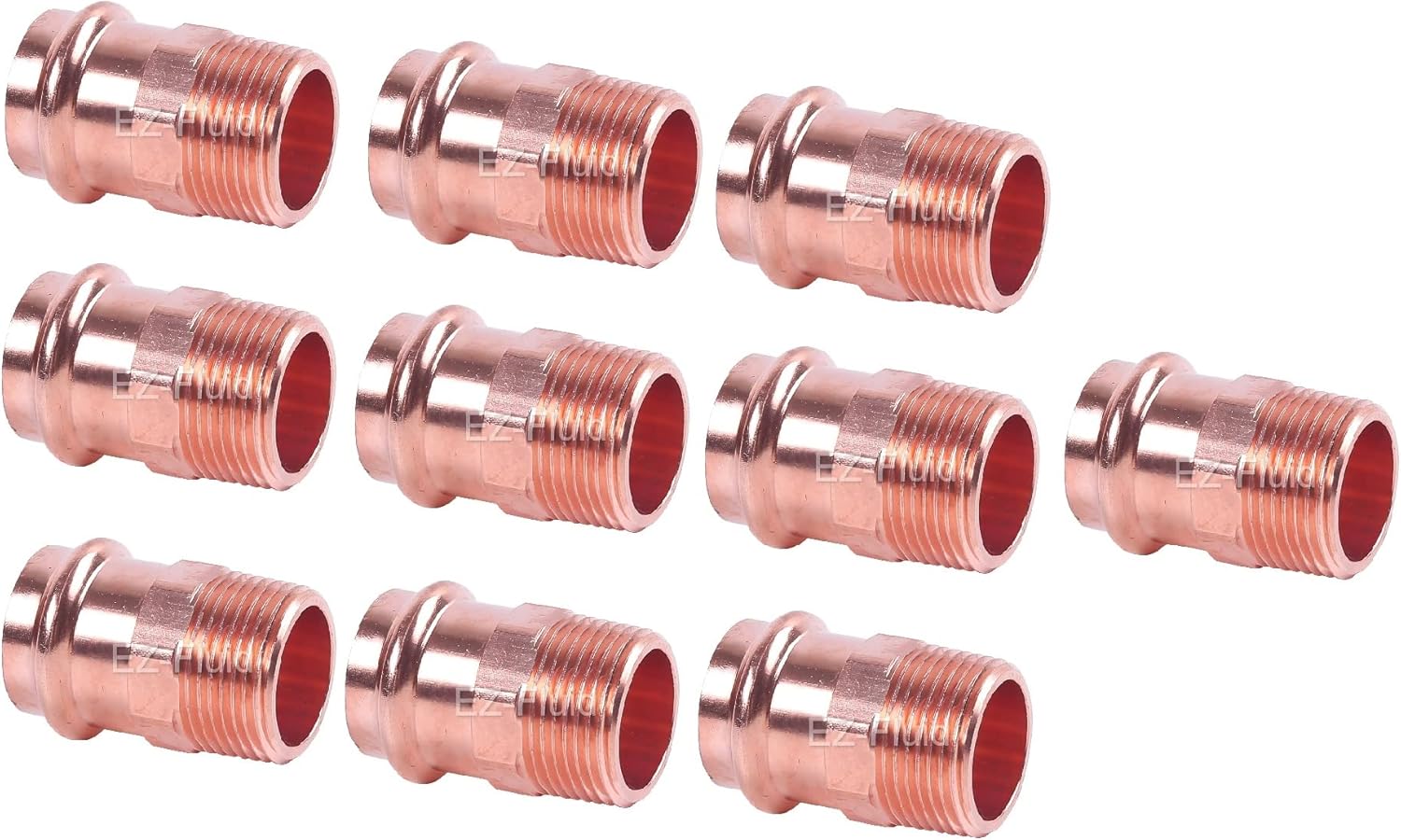 EZ-FLUID Plumbing 3/4" MIP x Press LF Copper Press Male Adapter Pressure Copper Fitting Male NPT x Press Pro press Connection for Residential,Commercial. (10 Pack)