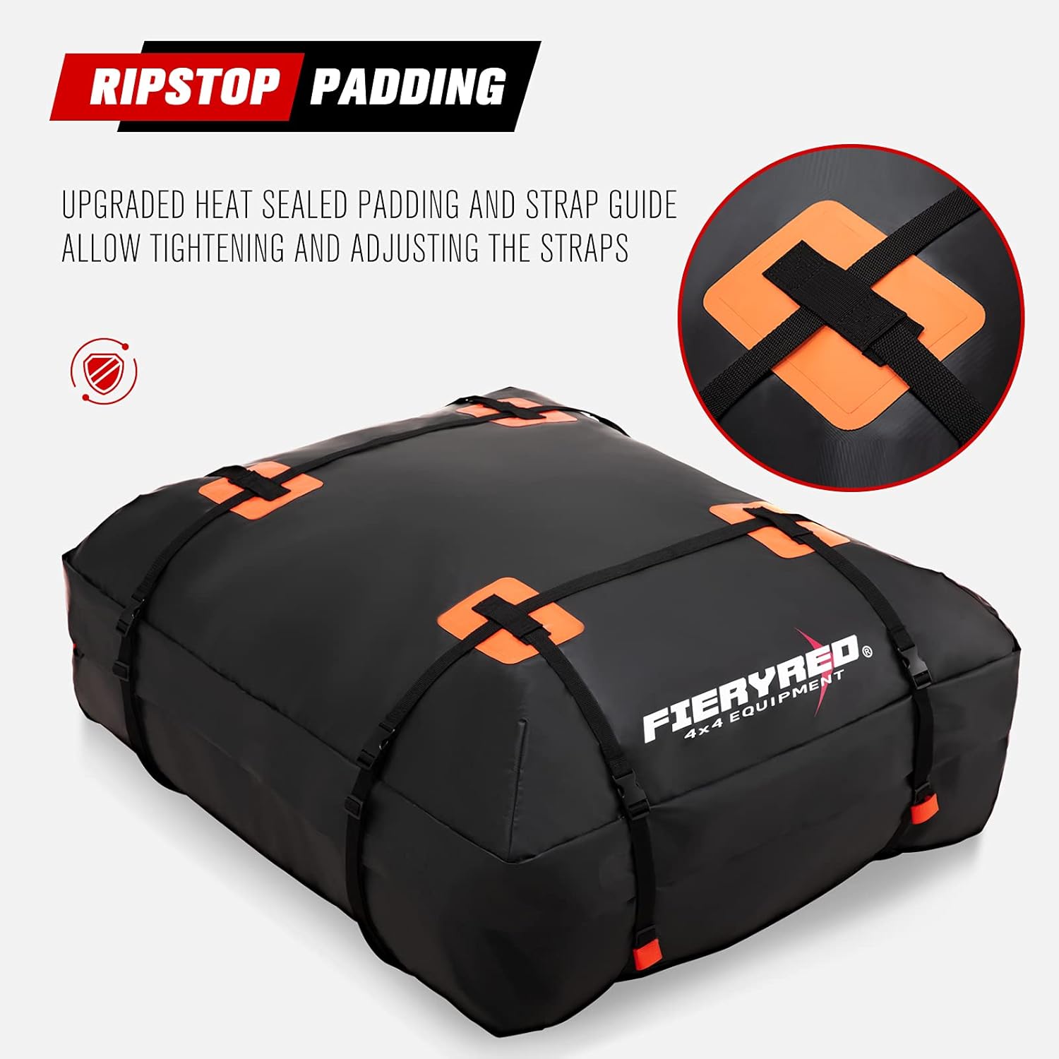FieryRed Car Roof Bag Cargo Carrier - 15 Cubic Feet. Waterproof Rooftop Bag, Travel Storage Luggage Bag Soft-Shell Fits All Cars, Vans & SUV for All Vehicles with/Without Rack : Automotive