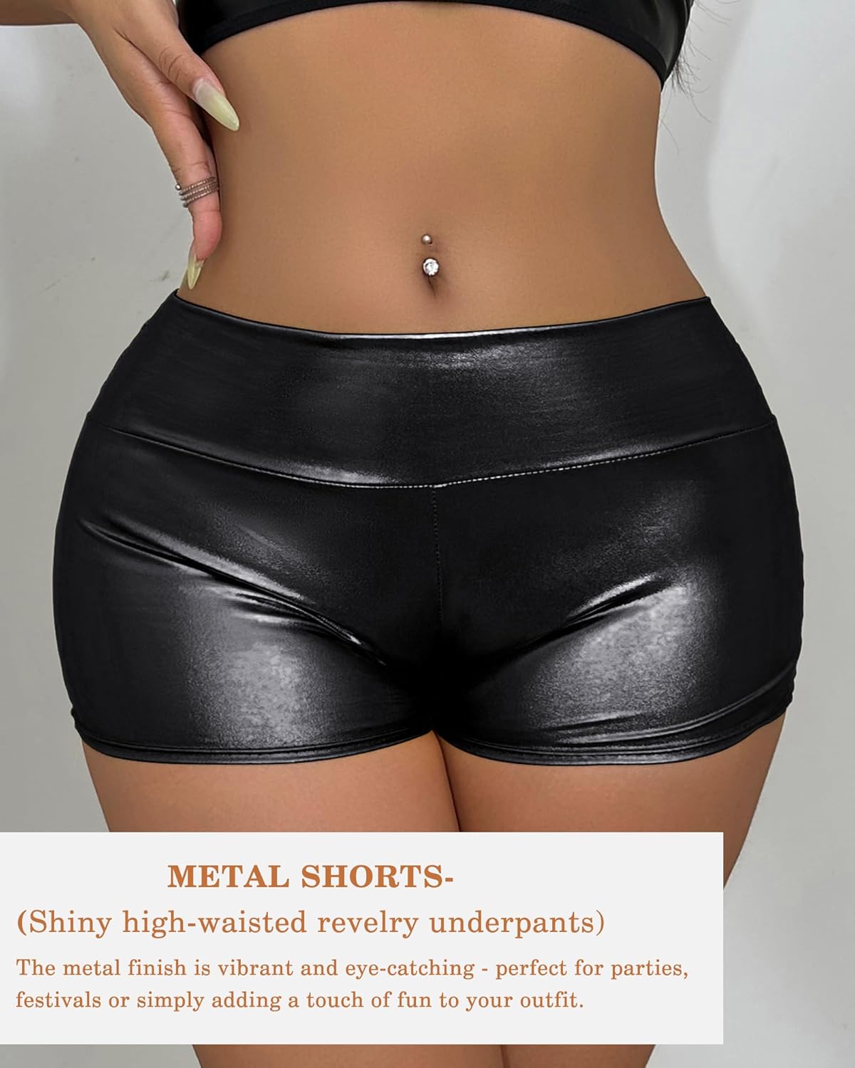 High Waisted Metallic Shorts for Women - Shiny Silver Party Shorts, Stretchy Rave Bottoms for Dance Festival - Image 4