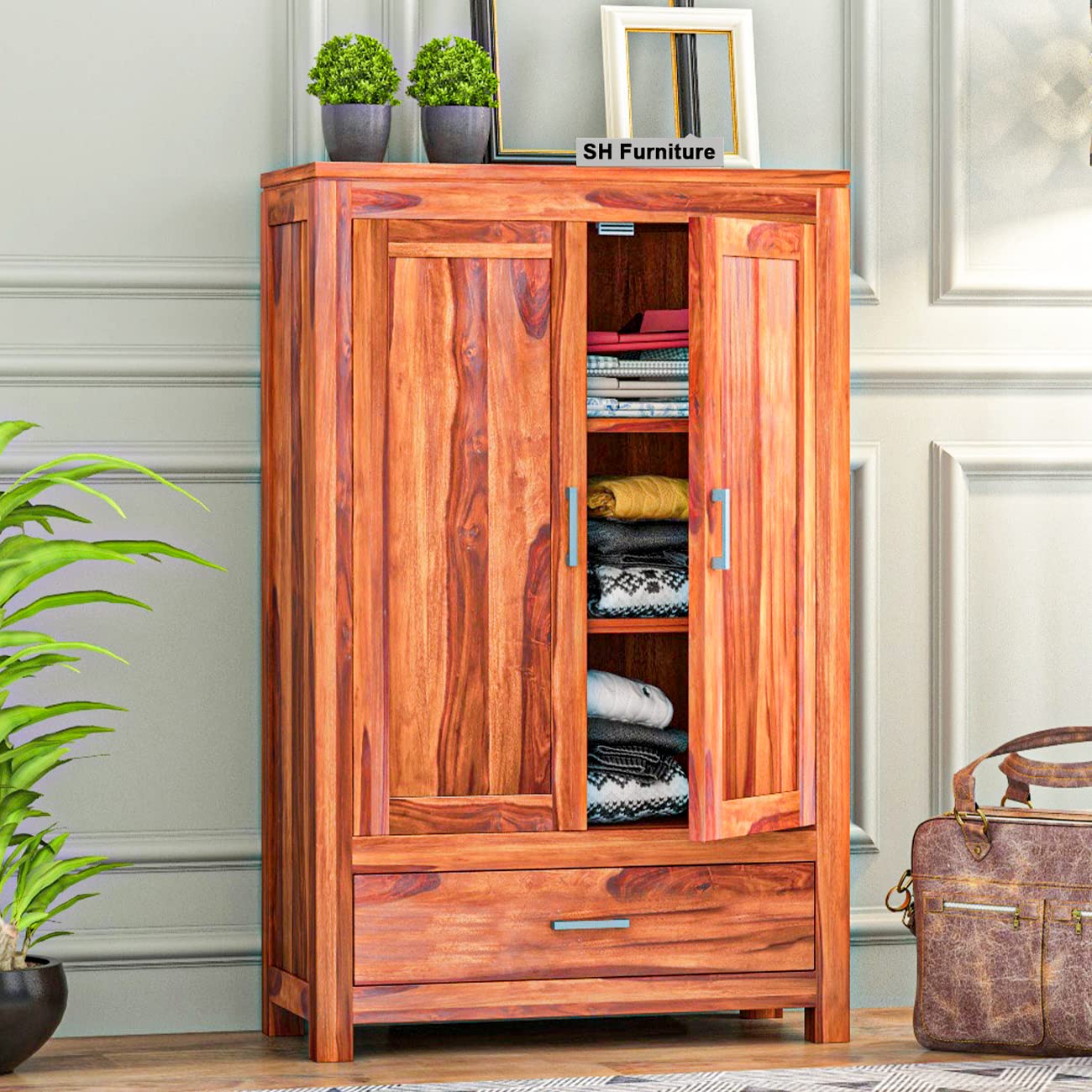 SH Furniture Solid Sheesham Wooden Wardrobe and Almirah with Drawer and