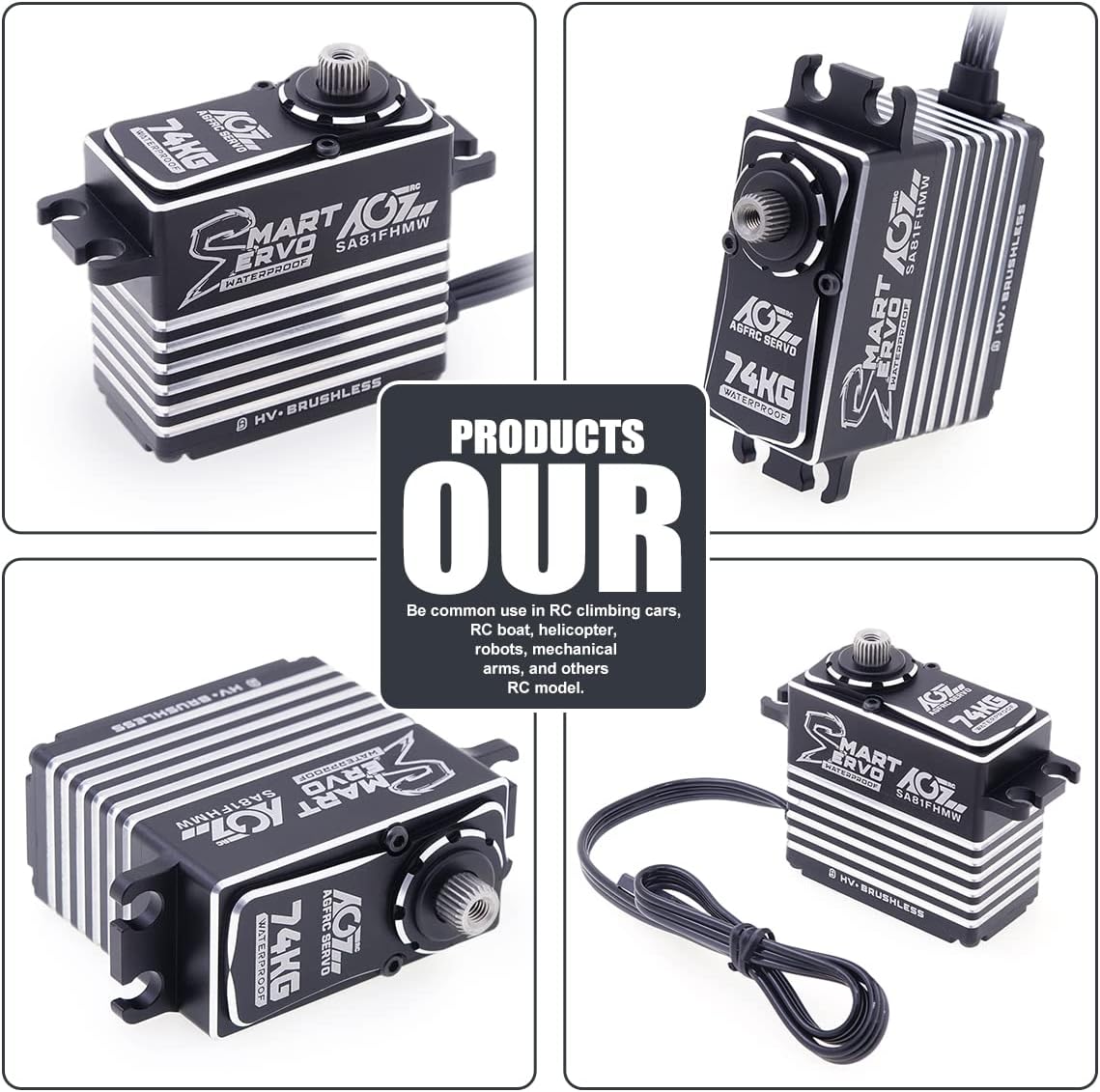 AGFRC Metal-Gear Waterproof-Servo-Motor High-Torque - 74KG Programmable Brushless Digital RC Steering Smart Servo, Control Angle 180°(SA81FHMW)