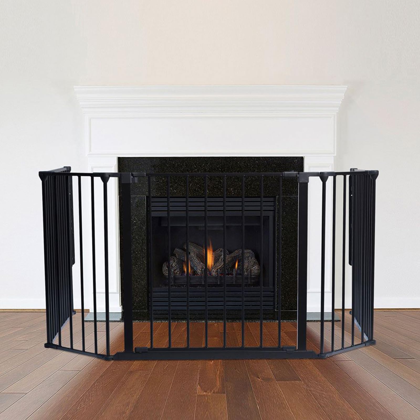 Safetots Multi Panel Fire Surround, 88cm Deep x 104cm Wide, Black, 70cm Tall, Child and Pet Fire Safety, Baby and Toddler Fire Guard, Safety Barrier for Fireplaces, Easy Installation — image 1