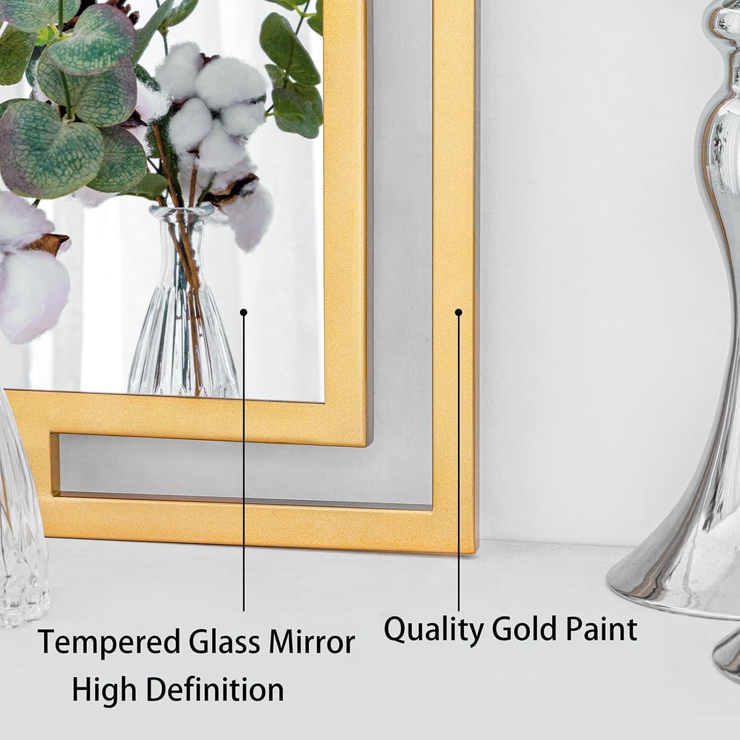 Large Decorative Wall Mirror, 24"x36" Gold Mirror for Bedroom, Tempered Mirror Wall Decor with Metal Frame for Living Room, Modern Farmhouse Mirror, Horizontal/Vertical - Image 3