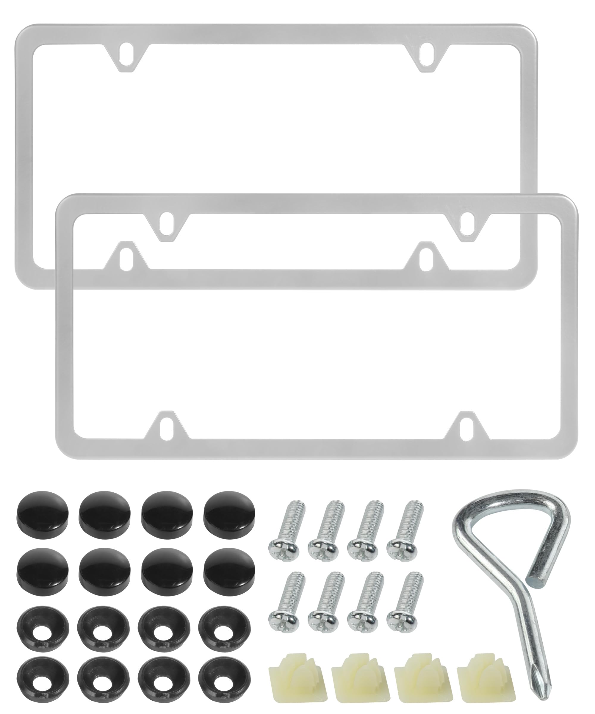 2 Pack License Plate Frames,Plate Cover for Car,Car Accessories 4 Holes Stainless Steel Car Tag Holder,Metal License Plate Frame,License Plate Mounting Kit with Screw Caps (Silver)