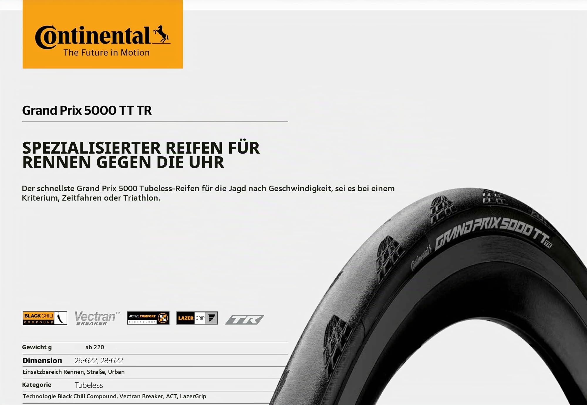 Continental Grand Prix 5000 TT TR Faltreifen // 28-622 (700x28C) Lazer Grip