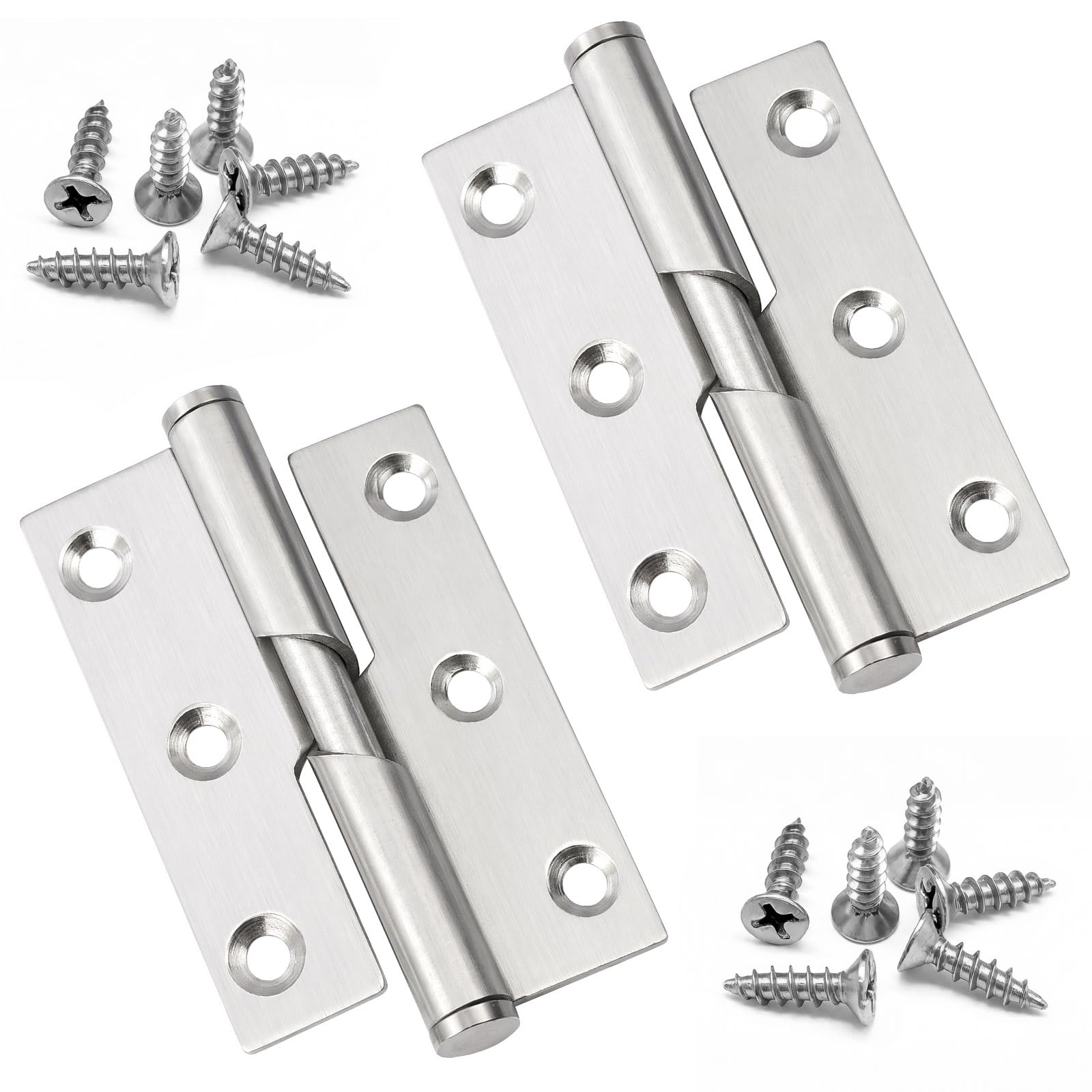 2 PCS Internal Door Hinges, Rising Butt Lift Off Door Hinge, 3 Inch (75mm) Heavy Duty Stainless Steel Rust-Resistant Hinges, Lift-Off Design for Internal & External Doors, Cabinets, Wood Doors