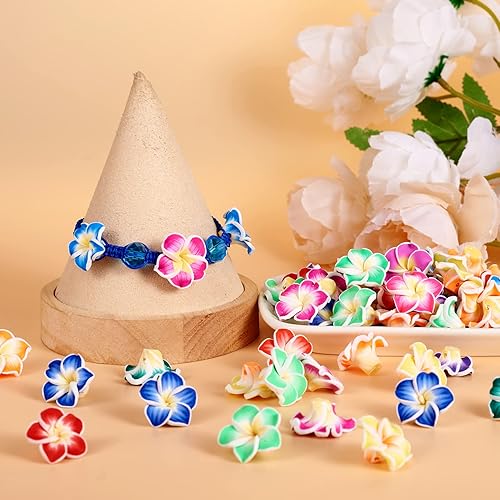 Miniatura 27 de Craftdady 200 cuentas sueltas de arcilla polimérica Plumeria Flower Spacer de 0.472 x 0.315 in, colores mezclados al azar, 5 pétalos, cuentas Flores