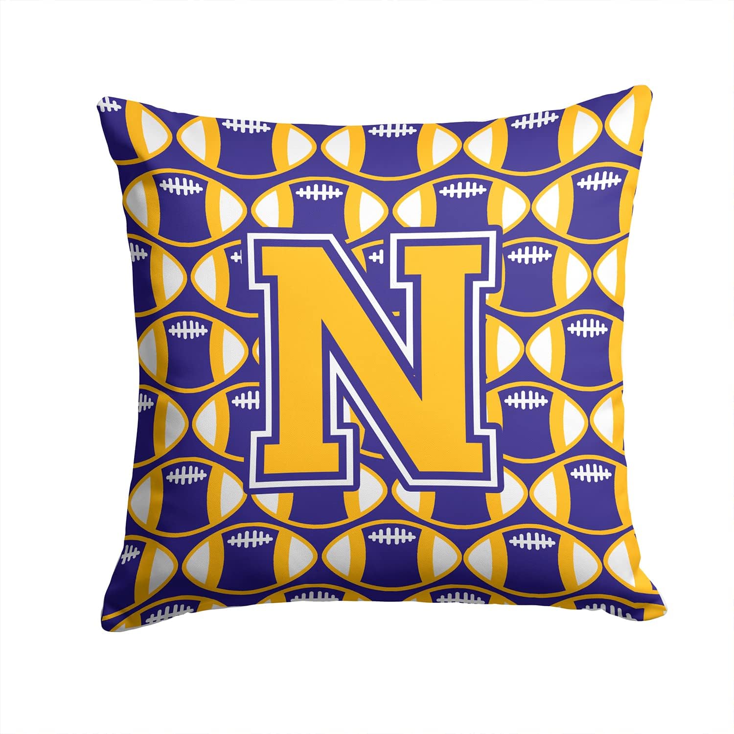 Caroline's Treasures CJ1064-NPW1414 Letter N Football Purple and Gold Fabric Decorative Pillow Machine Washable, Indoor Outdoor Decorative Pillow for Couch, Bed or Patio, 14Hx14W
