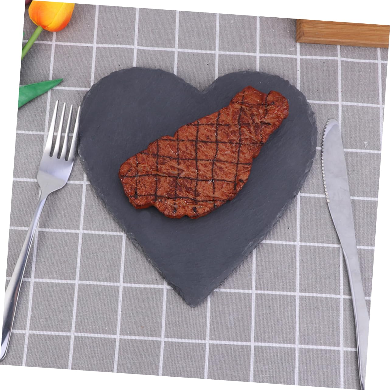 GLEAVI Piatti in Ardesia a Cuore 2 Pezzi, Nero, per Dessert e Bistecca