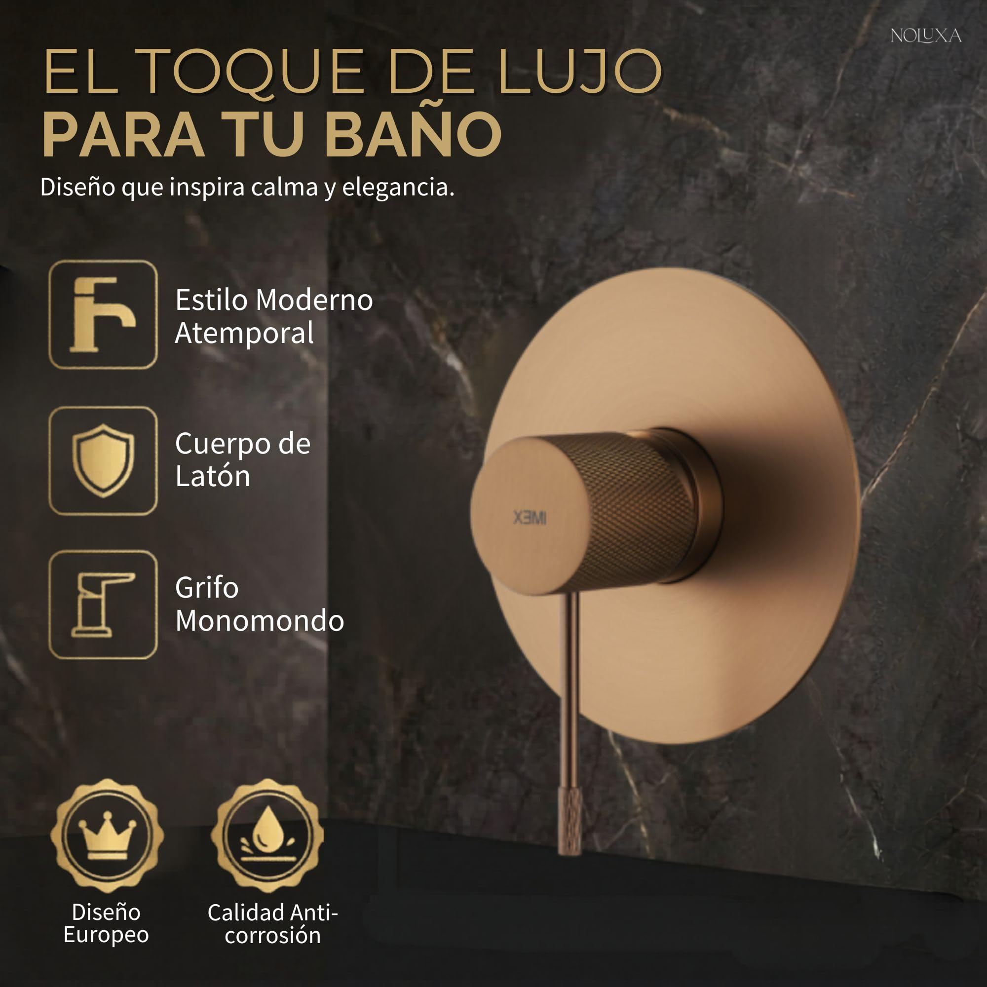 IMEX - Ducha Empotrada Oro Rosa Monomando | Conjunto de Grifería Empotrado con Rociador Antical Efecto Lluvia Cobre | Columna Ducha Empotrada con Grifo en Latón y Acero Inox S.304 (SIN ALCACHOFA)