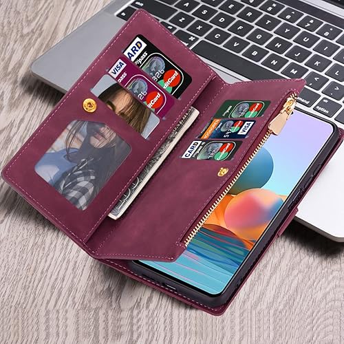 Miniatura 208 de UEEBAI Funda para Samsung Galaxy S21 FE 5G, 9 ranuras para tarjetas, cartera de cuero retro a prueba de golpes, con correa de mano, ranuras