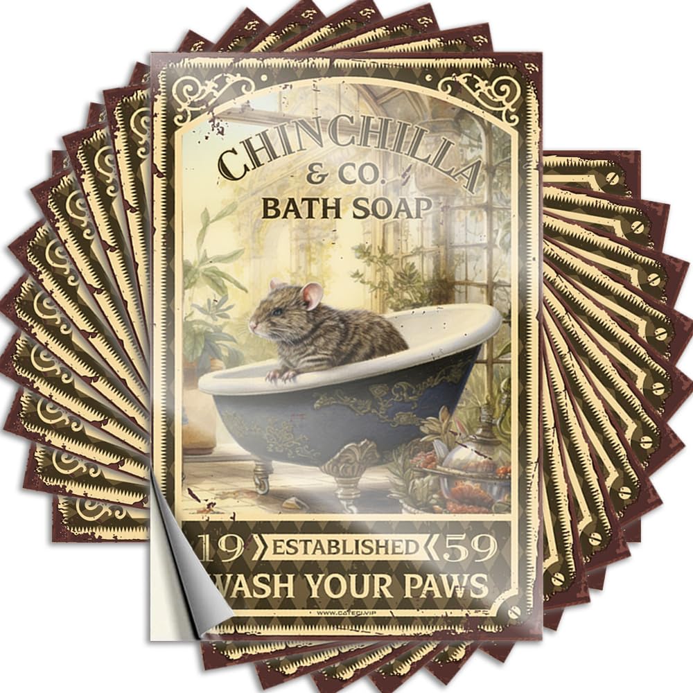 Chinchilla Bath Soap Wash Your Paws Optical Illusion Decal | Restroom Decor Waterproof Vinyl Door Beer Removable Decal Peel Stick(6X9CM)
