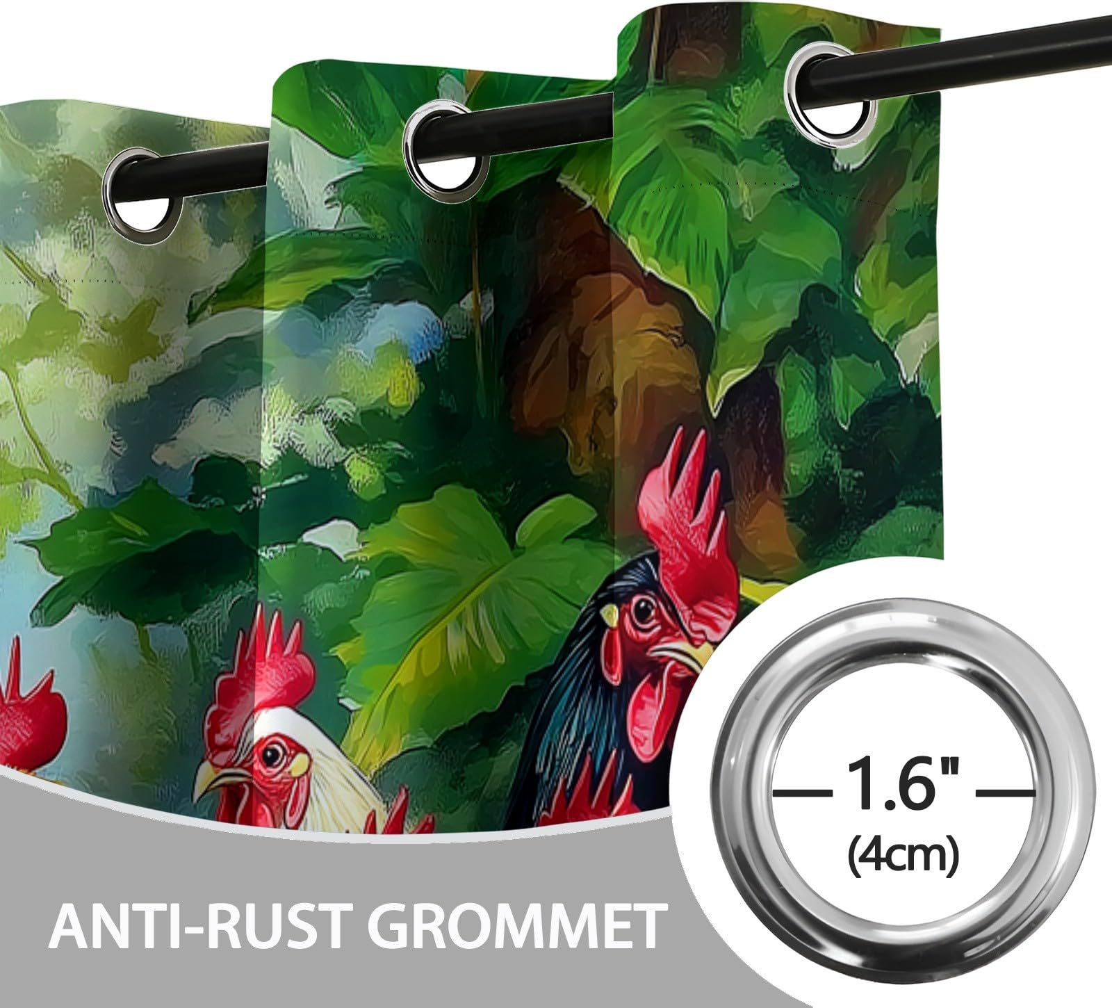 Tende Oscuranti per Interni 2 Pezzi 140x140 cm (LxA), Dipinto Olio Animali Pollo Foglie Tenda Coprente per Soggiorno, Termiche Isolanti Verde Tendaggi per Interno Finestra per Salotto Cucina