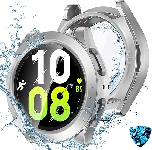 Tensea Funda protectora de pantalla impermeable para Samsung Galaxy Watch 5 2022 y 4 2021 de 1.575 pulgadas (1.575 in), funda protectora de