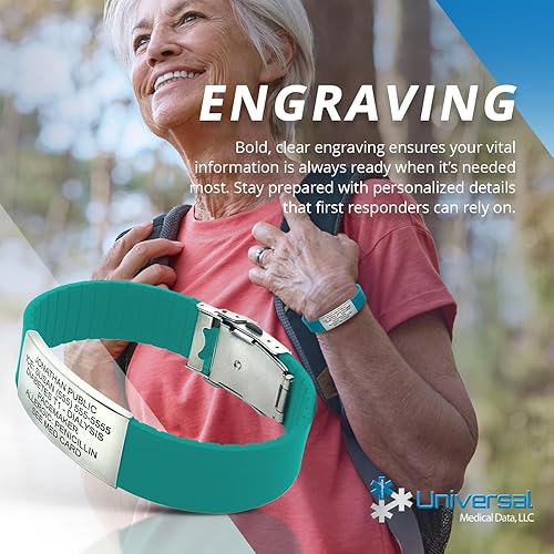 Miniatura 7 de Pulsera deportiva de silicona Medical Alert ID (incl. 5 líneas de grabado) Elige tu color! -, Verde azulado, 1
