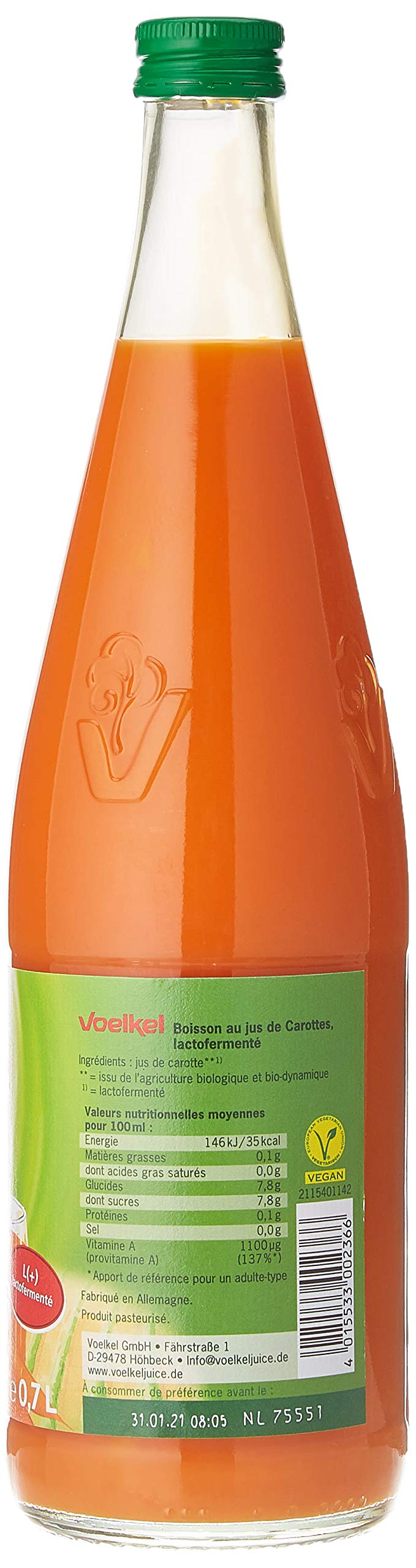 Zumo de Zanahoria Lactofermentado BIO - Voelkel - caja de 6 uds de 700 ml. (Total 4200 ml.)