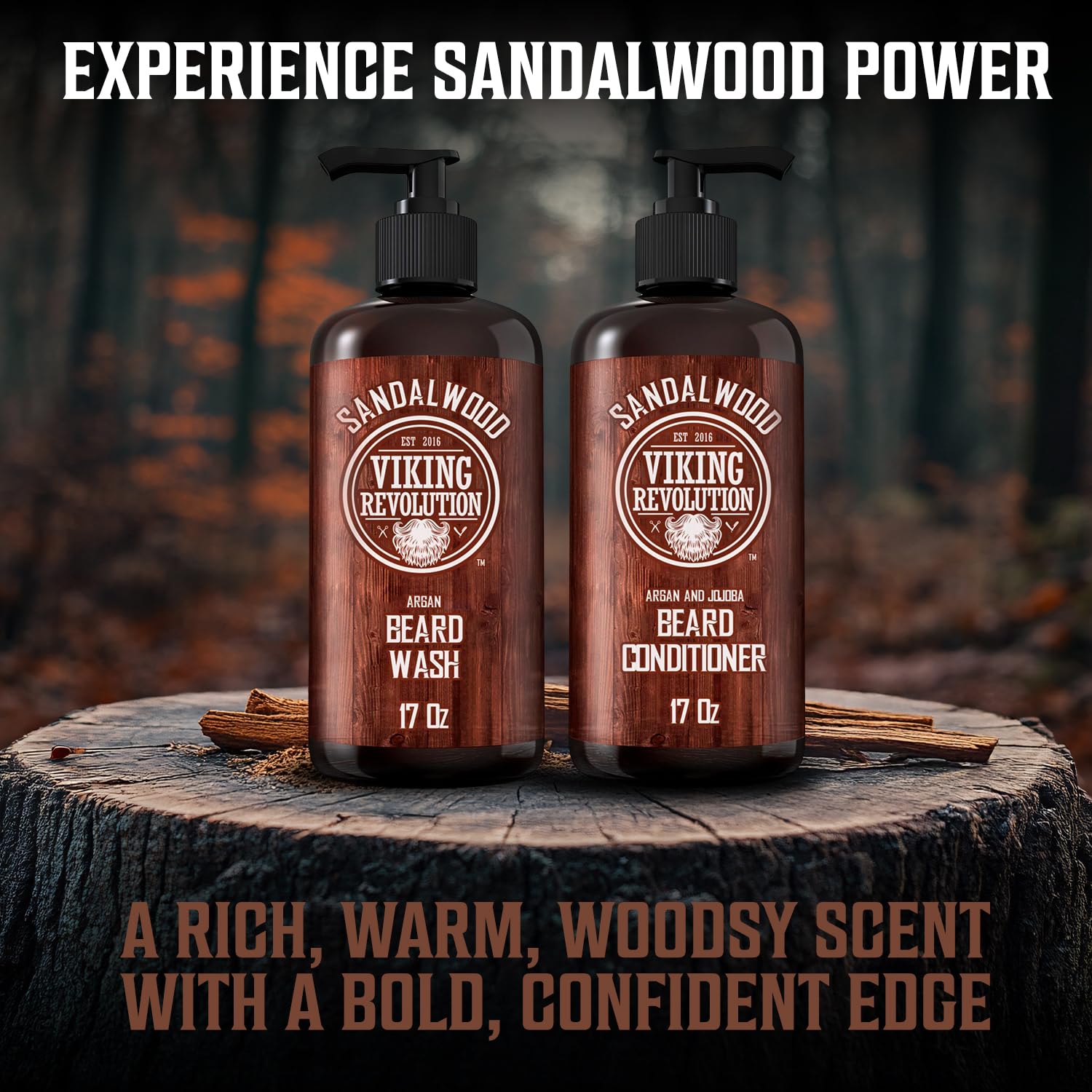 Viking Revolution Beard Wash & Beard Conditioner Set with Argan & Jojoba Oils - Softens and Strengthens - Natural Sandalwood Scent - Beard Shampoo with Beard Oil (17 oz) - Image 7