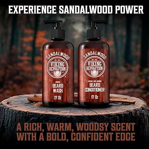 Vista 7 de Viking Revolution Juego de acondicionador para barba y lavado de barba con aceites de argán y jojoba, suaviza y fortalece, aroma natural de sándalo
