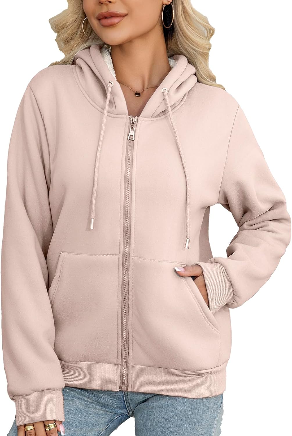 Women's Sherpa Lined Full Zip Hoodie-Ultra Warm Winter Sweatshirt Jacket, Thick Fleece, Drawstring Hood for Daily Wear - Image 5