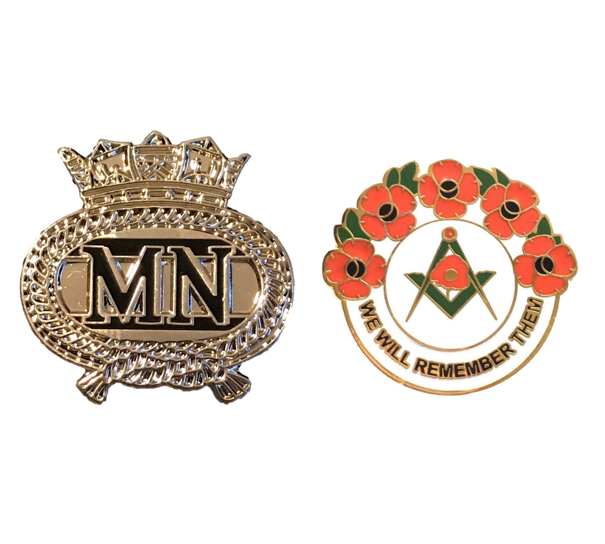Smartbadge® Merchant Navy British Navy Badge And Masonic We Will Remember Hard Enamel Lapel Pin Badges