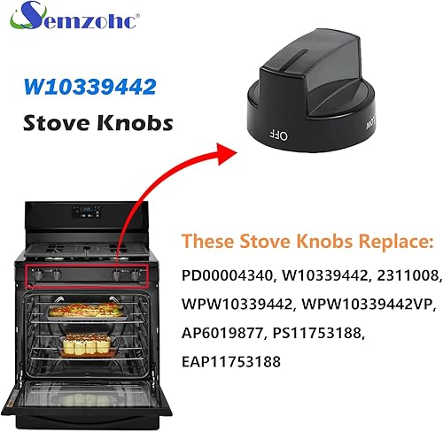 Miniatura 3 de W10339442 Perillas de estufa (paquete de 5) para estufa de gas Whirl-Pool WFG524SLAS2, WFG524SLAW0, WFG524SLAW1, WFG524SLAW2, Reemplazar PD00004340,