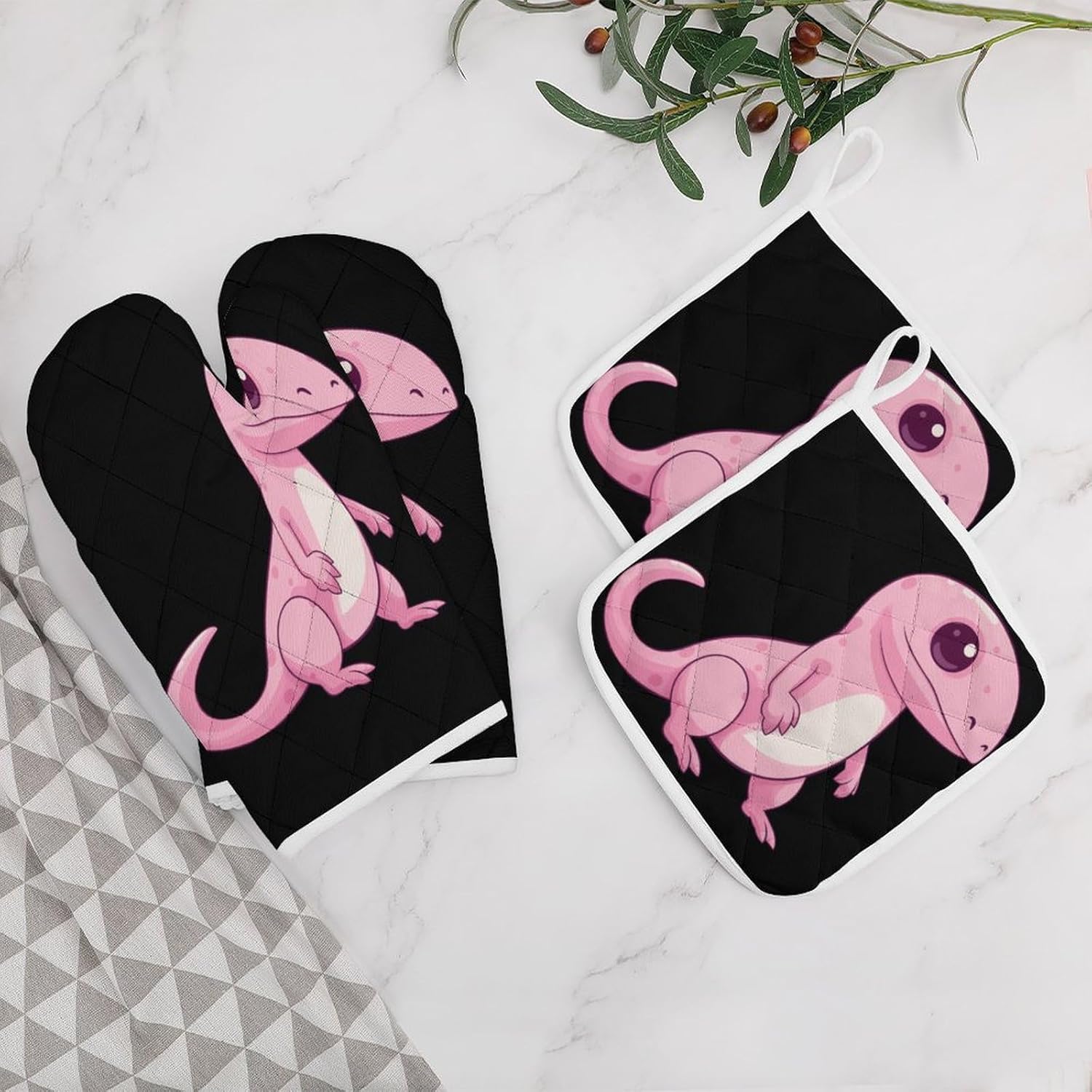 Salamander 4 Pcs Oven Mitts and Pot Holders Set High Heat Resistant Long Kitchen Oven Glove Potholders
