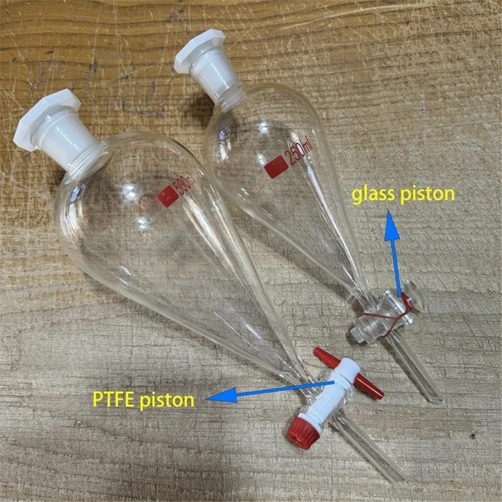 Cristalería de Laboratorio Embudo de separación de vidrio en forma de pera con boca estándar de 250 ml, 500 ml y 1000 ml for experimentos.(1000ml (PTFE piston))