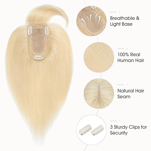 Miniatura 5 de Hairro Toppers de cabello humano con flequillo, cubierta 3D de 360 con base de 2.8 x 5.1 pulgadas, clips en extensiones 100% reales para mujeres,