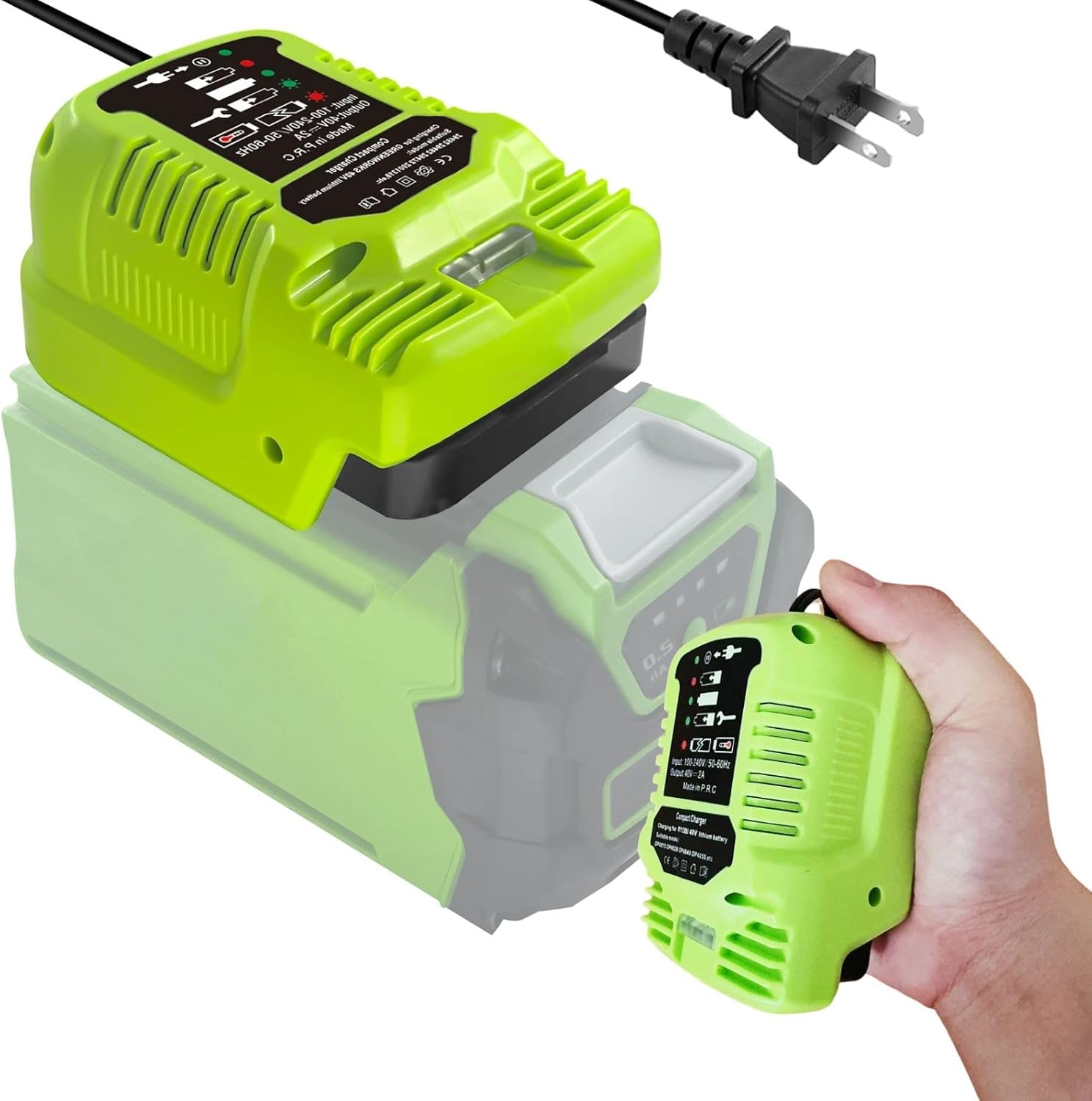 for Greenworks 40V Battery Charger,Portable Mini Charger Adapter,Replacement Charger Compatible with 29482 29462 29472 BAF702 L-300 BAF704 BAF705Compatible with 40V G-MAX Power Tools(not for 24V)