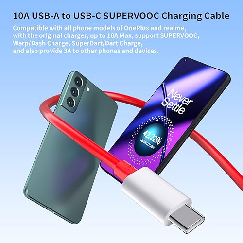 Miniatura 2 de COOYA Cable de carga USB C de 80 W para OnePlus 13 15 12 10 Pro, 10A USB A a USB C cable de carga para OnePlus 7 Pro 8 7T, cable de carga