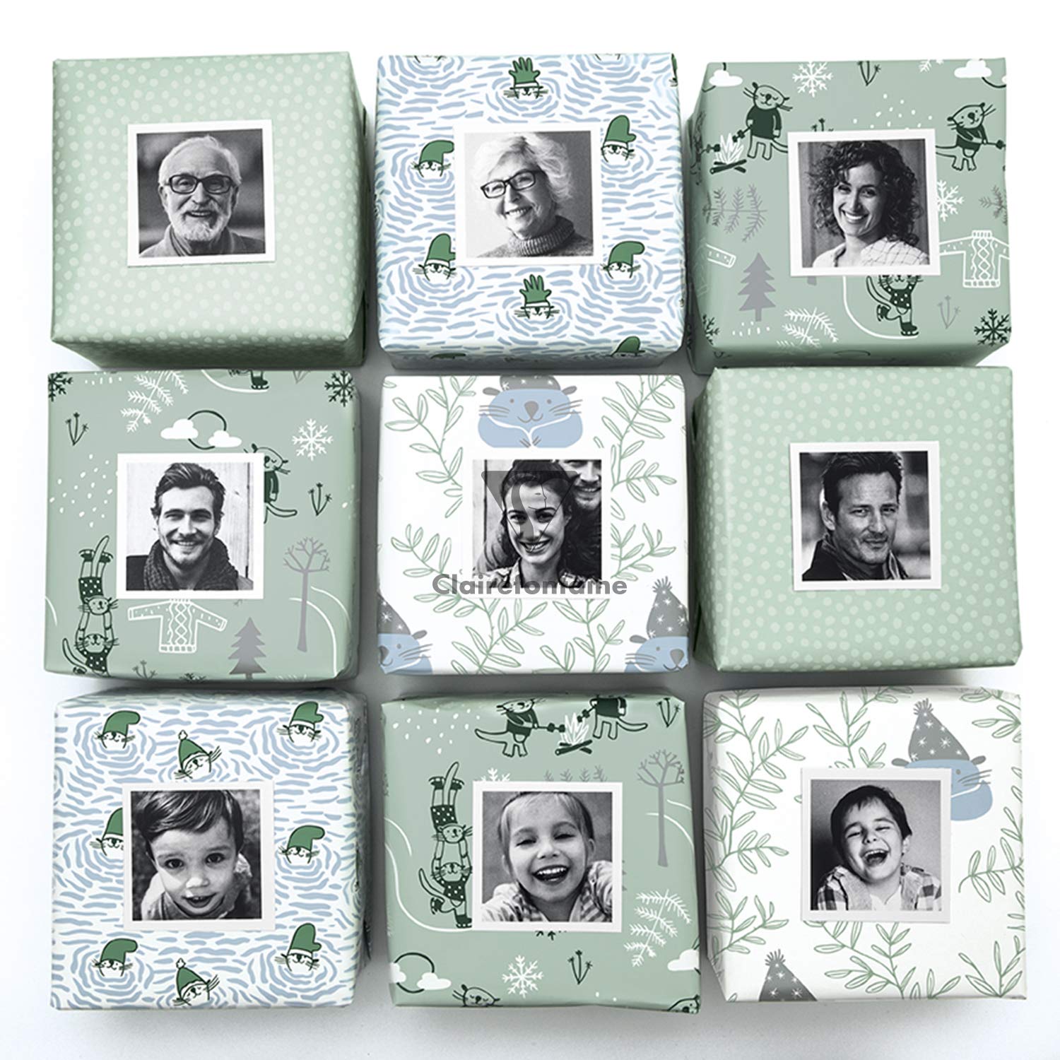 Clairefontaine 201989AMZC - Karton mit 20 Rollen Geschenkpapier Excellia 80g 5mx0m35, sortierte Motiven Zärtlichkeit, 20 Rollen