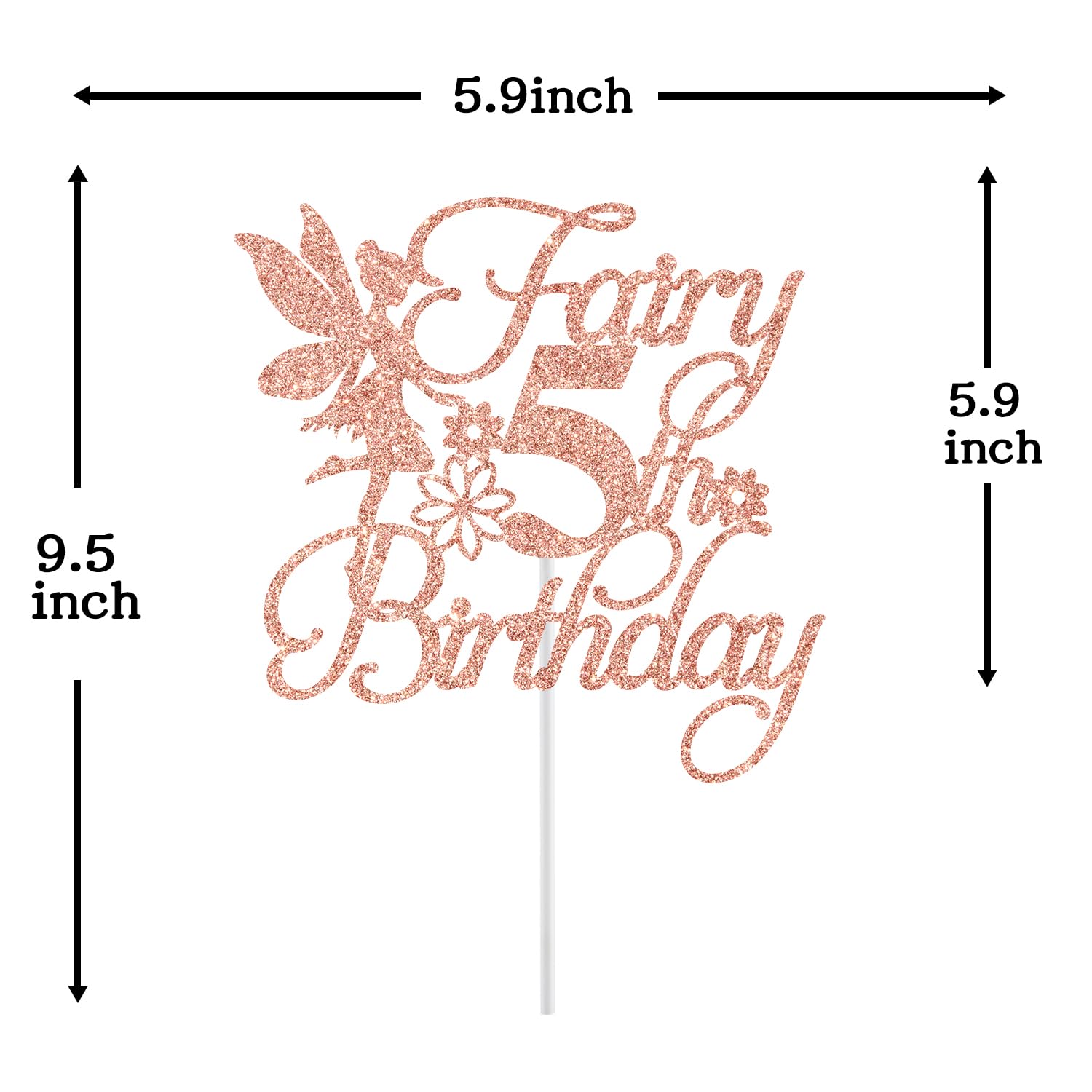 Fairy 5th Birthday Cake Topper, Fairy Happy 5th Birthday Decorations, Girls 5th Birthday Cake Decor, Floral Fairy Birthday Party Decorations, Rose Gold Glitter - Image 7 thumbnail