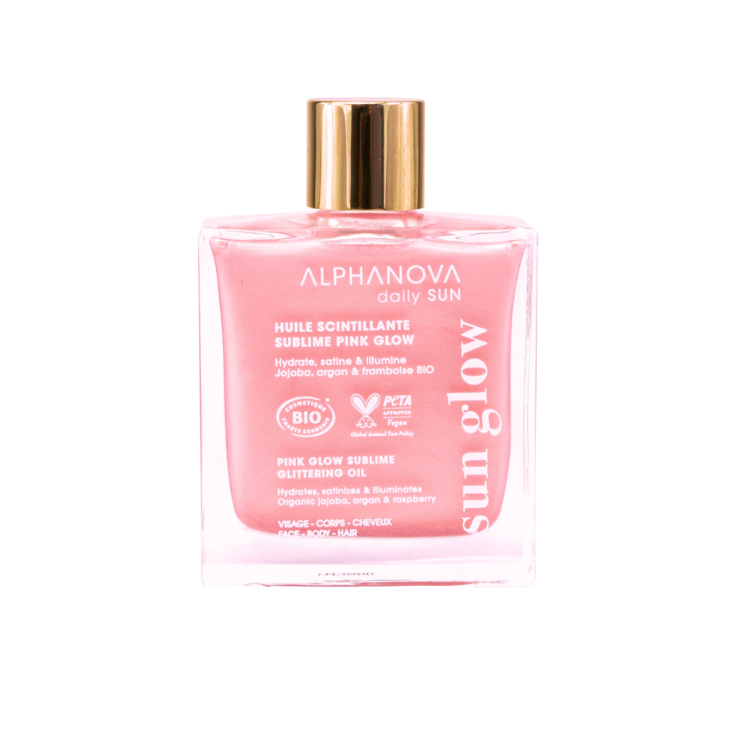 Alphanova Daily Sun - Olio Secco Sublime Glitterato E Luccicante Rosa, Idratante, Viso Corpo E Capelli, Certificato Biologico, 100% Naturale, 50 Ml-image
