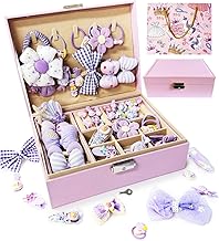 DINETTE Hair Accessories Children Set Jewelry Box with Keys, Hair Pin, Hair Tie, Ribbon, Gift (Purple)