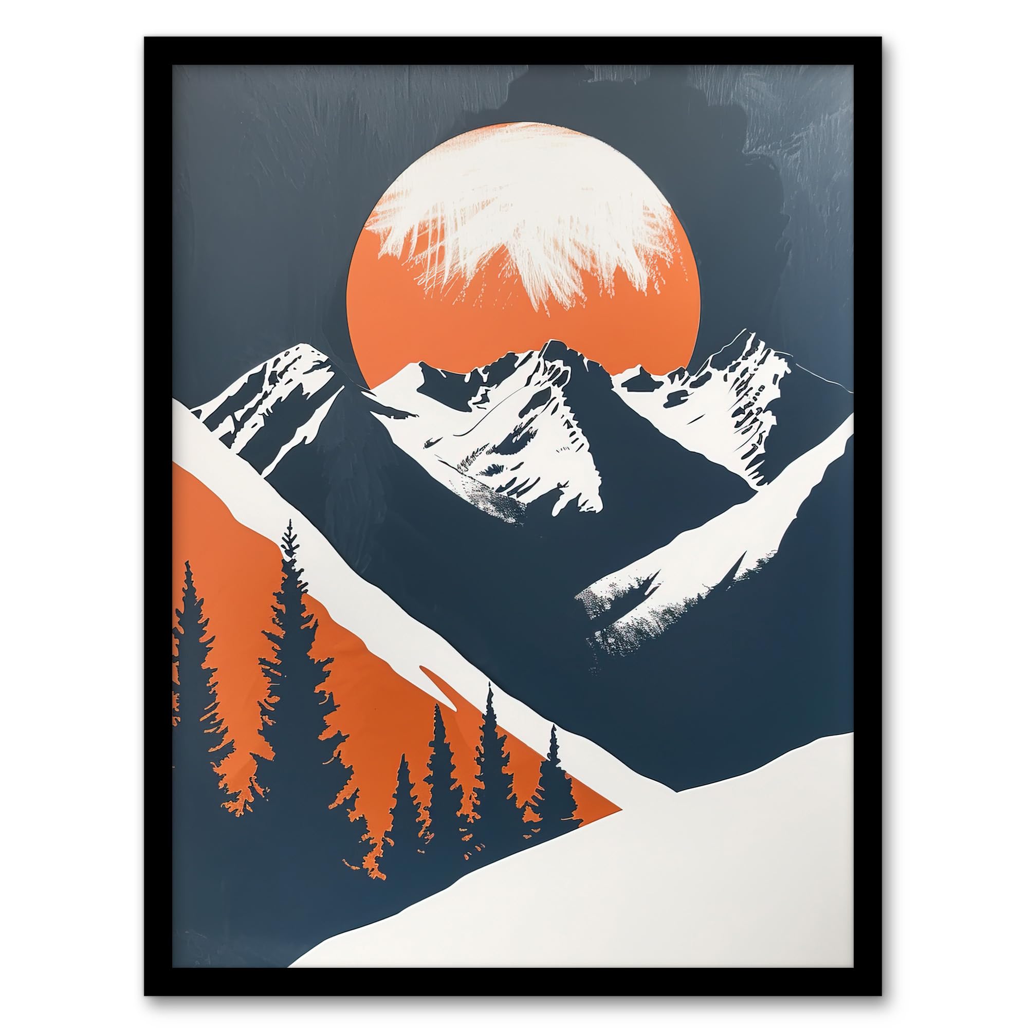 Rocky Mountains Forest Sunrise Framed Wall Art - Modern Painting - Orange A4