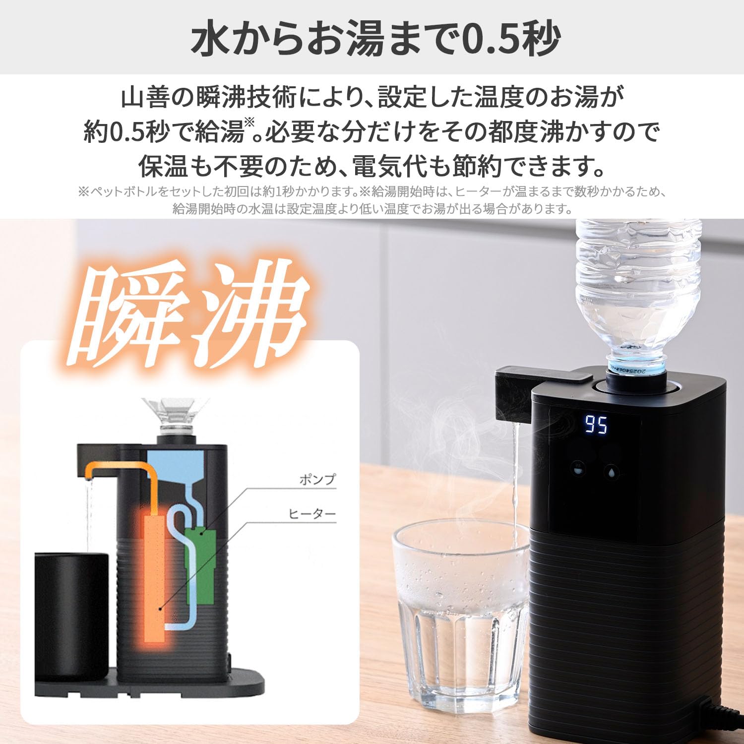 Amazon | [山善] 電気ポット 小型 0.5秒でお湯 ペットボトル コーヒー