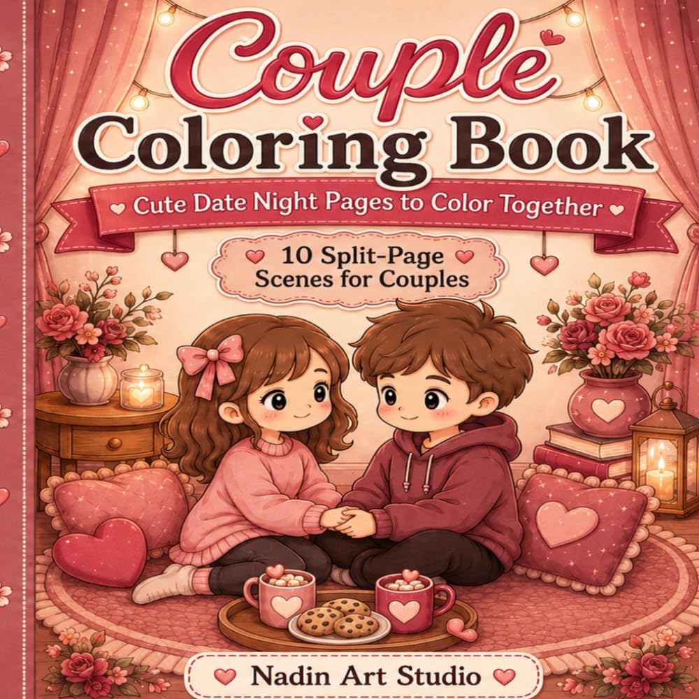 Couple Coloring Book: Cute Date Night Coloring Pages for Couples, Husband and Wife, Boyfriend and Girlfriend with 10 Split-Page Romantic Scenes
