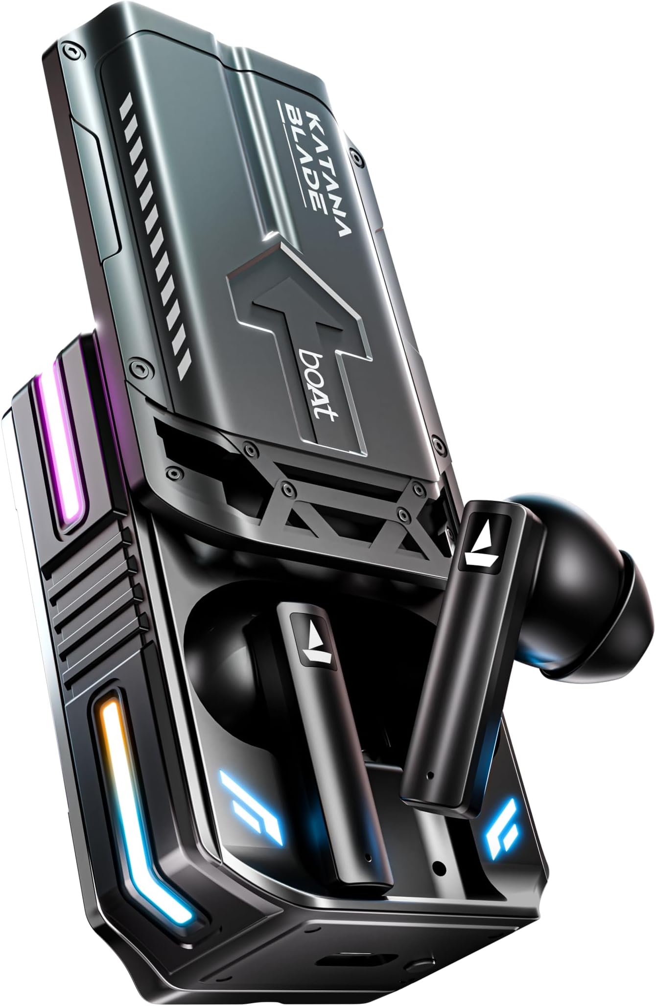 Boat Immortal Katana Blade 2.0 TWS in Ear Earbuds, 70hrs Playback, IWP, Metal Glider & Gliding Blade Sound, 50 ms Low Latency Beast Mode, RGB LEDs, 4 Mics w/ENx & IPX4 Rating(Gunmetal Black)