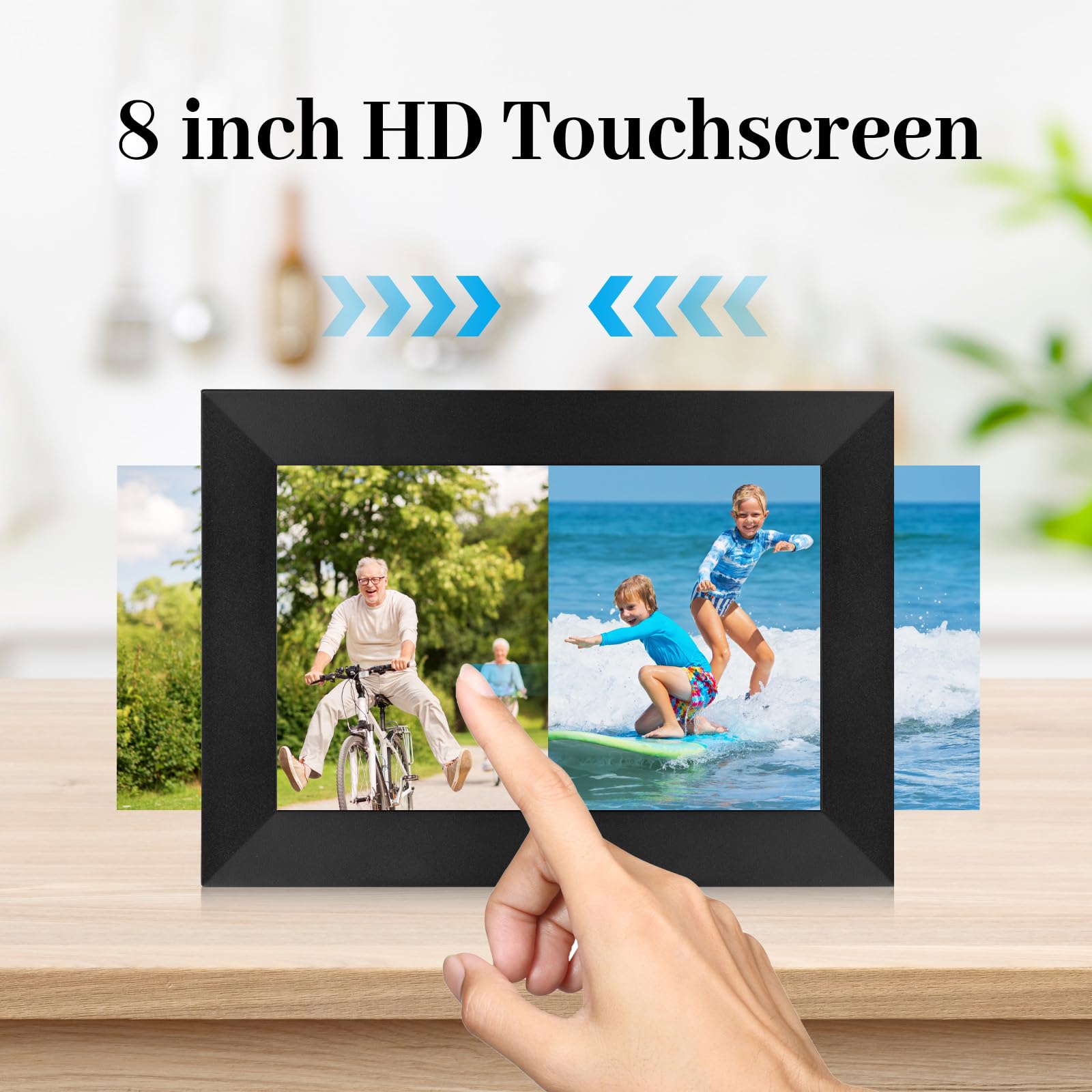 Marco de Fotos Digital 8,0 Pulgadas WiFi, Pantalla Táctil 1280x800 HD, 32GB de Almacenamiento, Rotación Automática, Configuración Remota vía App AiMOR – Idea de Regalo para Familiares o Seres Queridos