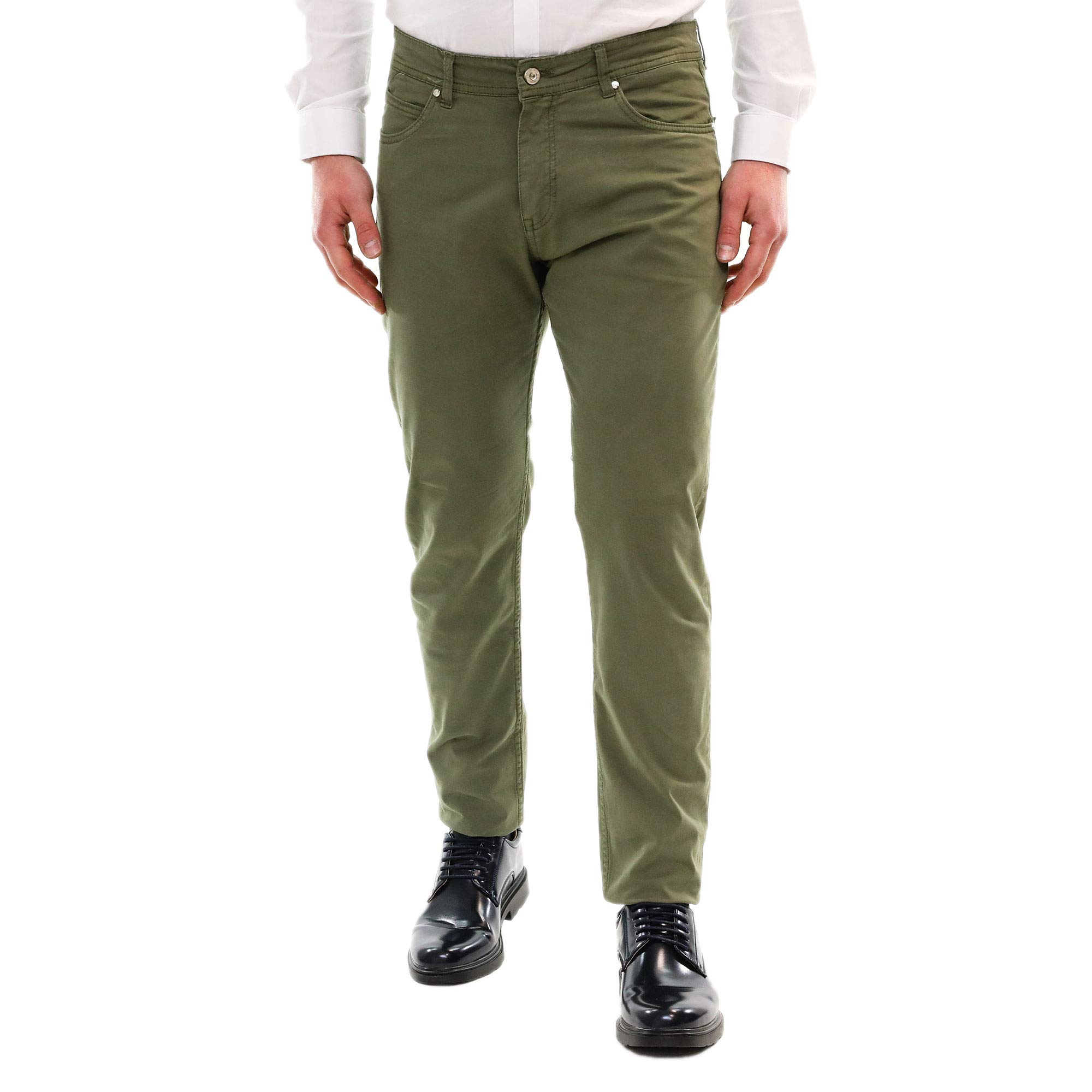 Pantalones Elegantes Hombre Ligero Chino Verde Pantalones Slim Fit Clásico, Verde, 46
