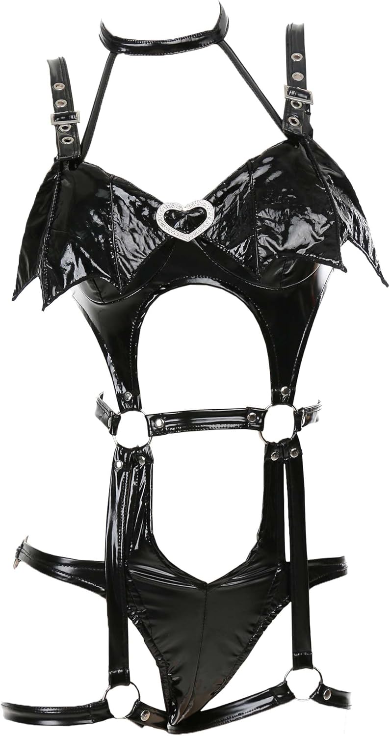 MEOWCOS Lingerie Set Bat Cosplay Hollow Bodysuit Gothic Halloween Costume