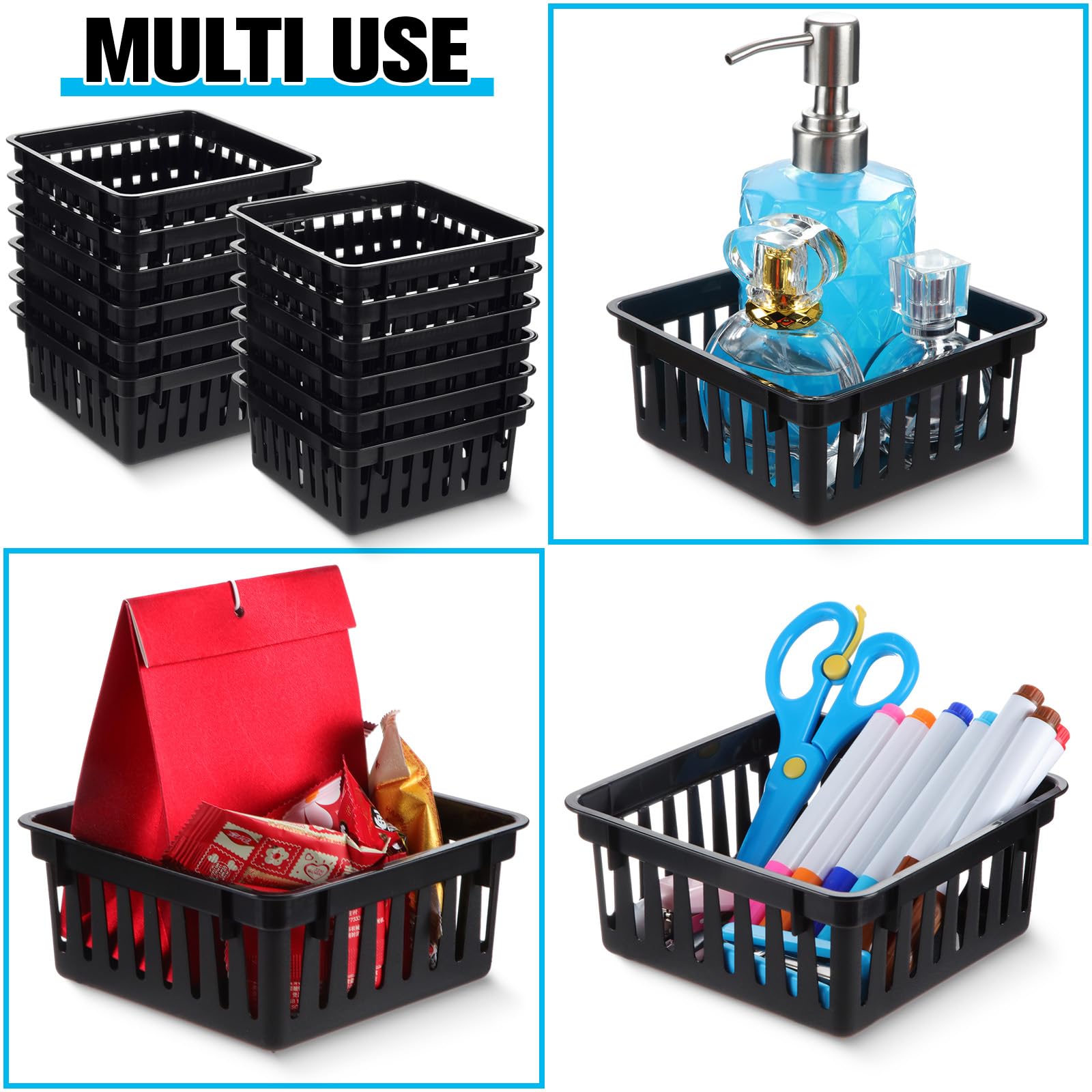Tatuo 24 cestini piccoli in plastica per organizzare pastelli, matite, contenitori organizer per il rientro a scuola, regalo, ufficio, scrivania, cassetto casa, 13 x 13 x 6 cm (nero)
