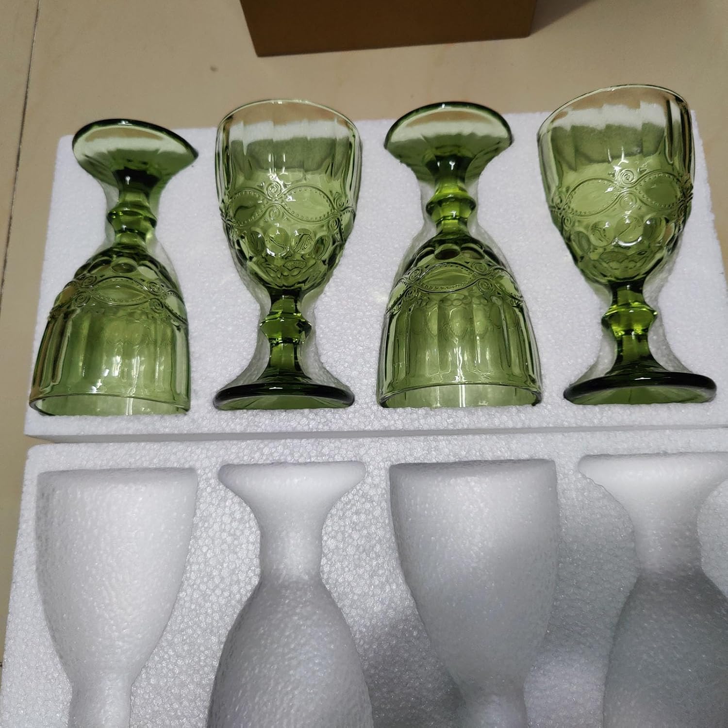 Green Wine Glasses set of 4 Vintage Glassware Drinking Water Goblets 10 OZ Colored Water Glasses Juice Cups for Wedding Party - Image 8