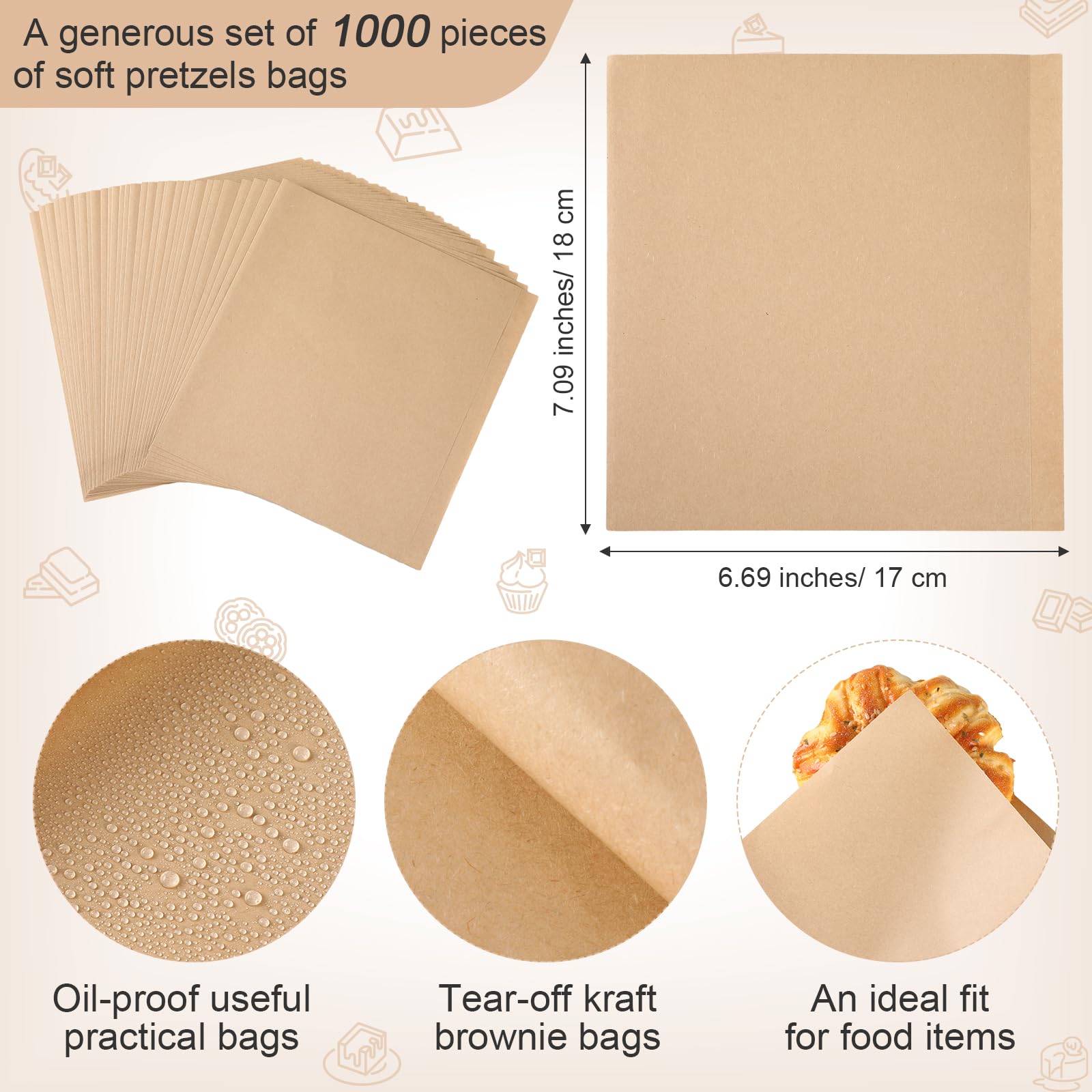 Colarr 400 Stück Brezeltüten 17x18 Cm – Fettabweisend, Doppelt Offen, Für Snacks & Gebäck