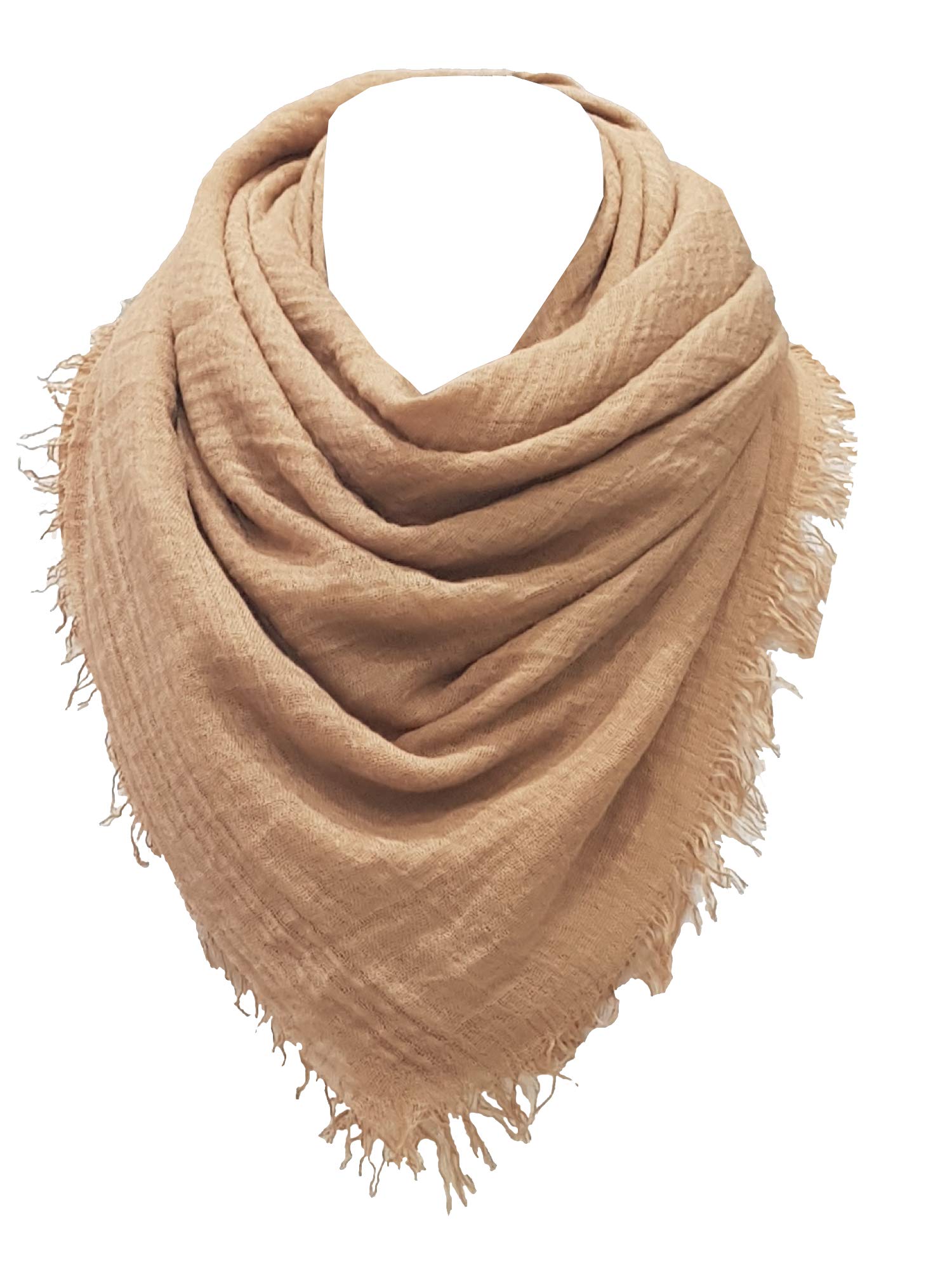 World Of Shawls Women's Gold Chic Crinkle Distressed Effect Scarf With Fringed Edges (Gold)