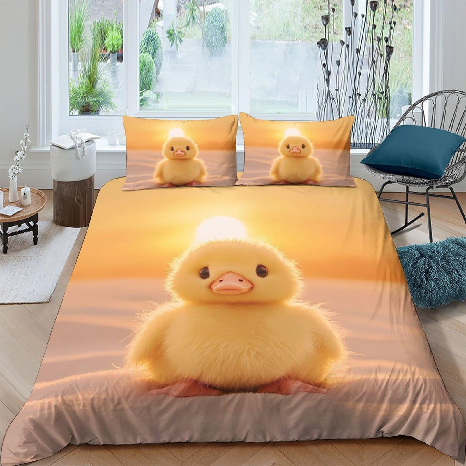 Ctjqhvkz Style-3 3D Printed Yellow Duck Fitted Sheet Microfiber Soft Cute Cartoon Chick Mattress Cover For Bedroom Dorm Decorative Single（135X200cm）